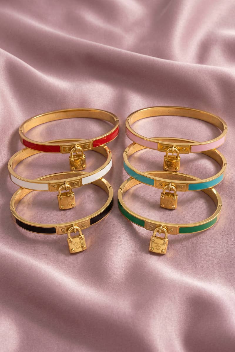 Stainless Steel Enamel Padlock Charm Bracelet: GDRD