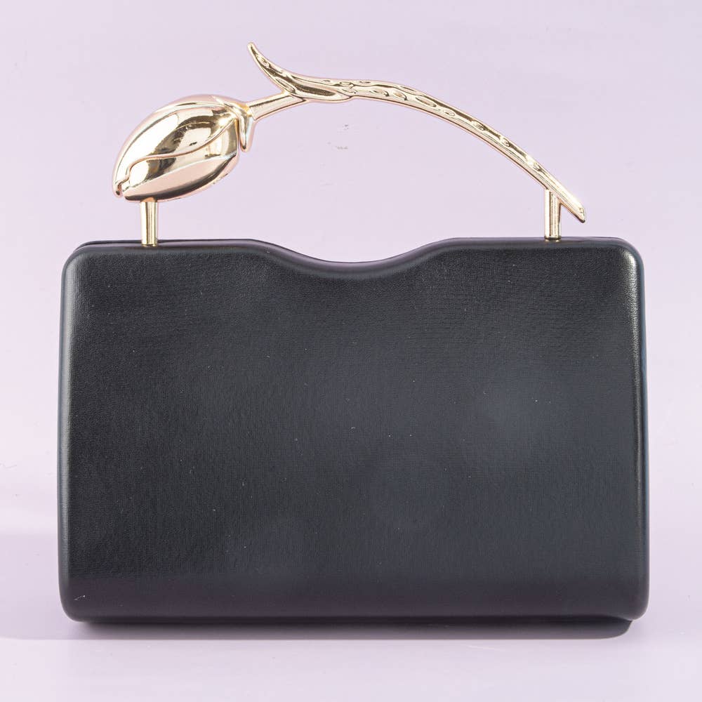 Sculpted Leaf Handle Hard Case Evening Clutch: IV
