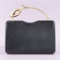 Sculpted Leaf Handle Hard Case Evening Clutch: BK