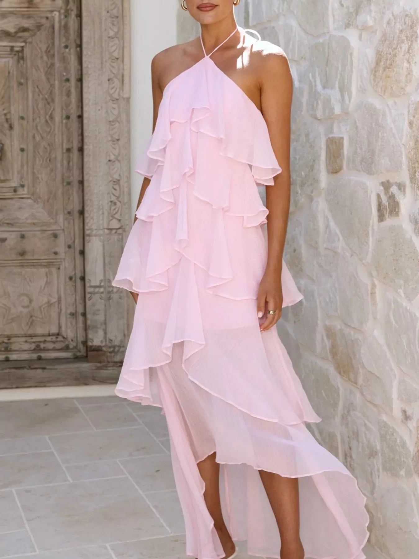 Layered Ruffled Halter Neck Dress