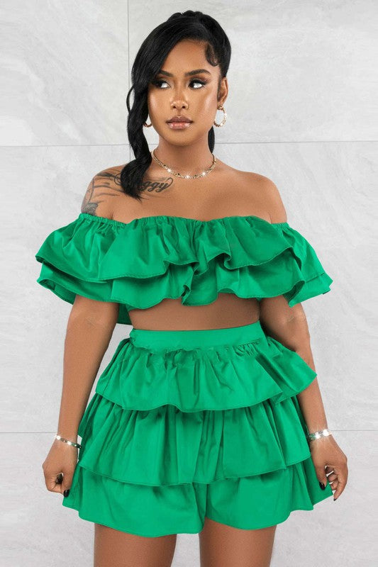 TARA OFF THE SHOULDER TWO-PIECE SHORT SET