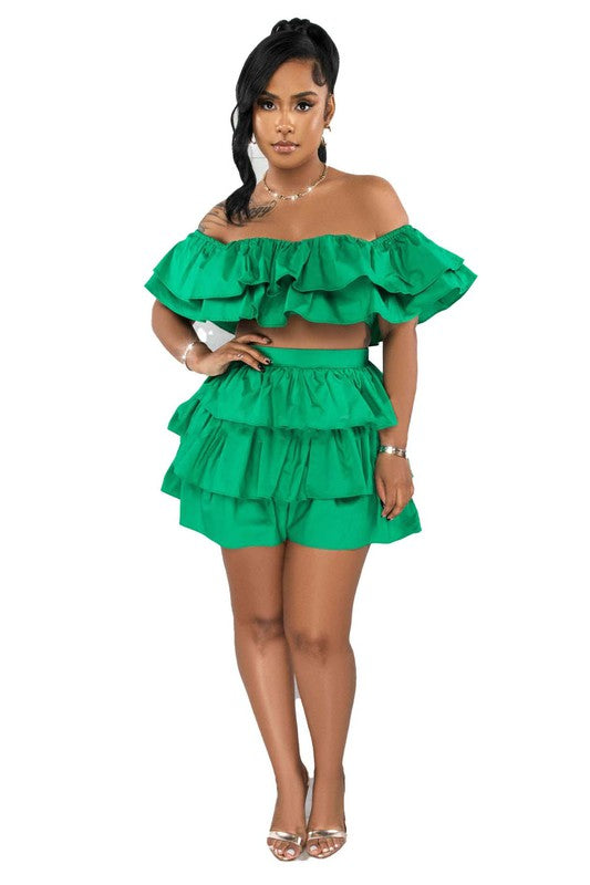 TARA OFF THE SHOULDER TWO-PIECE SHORT SET