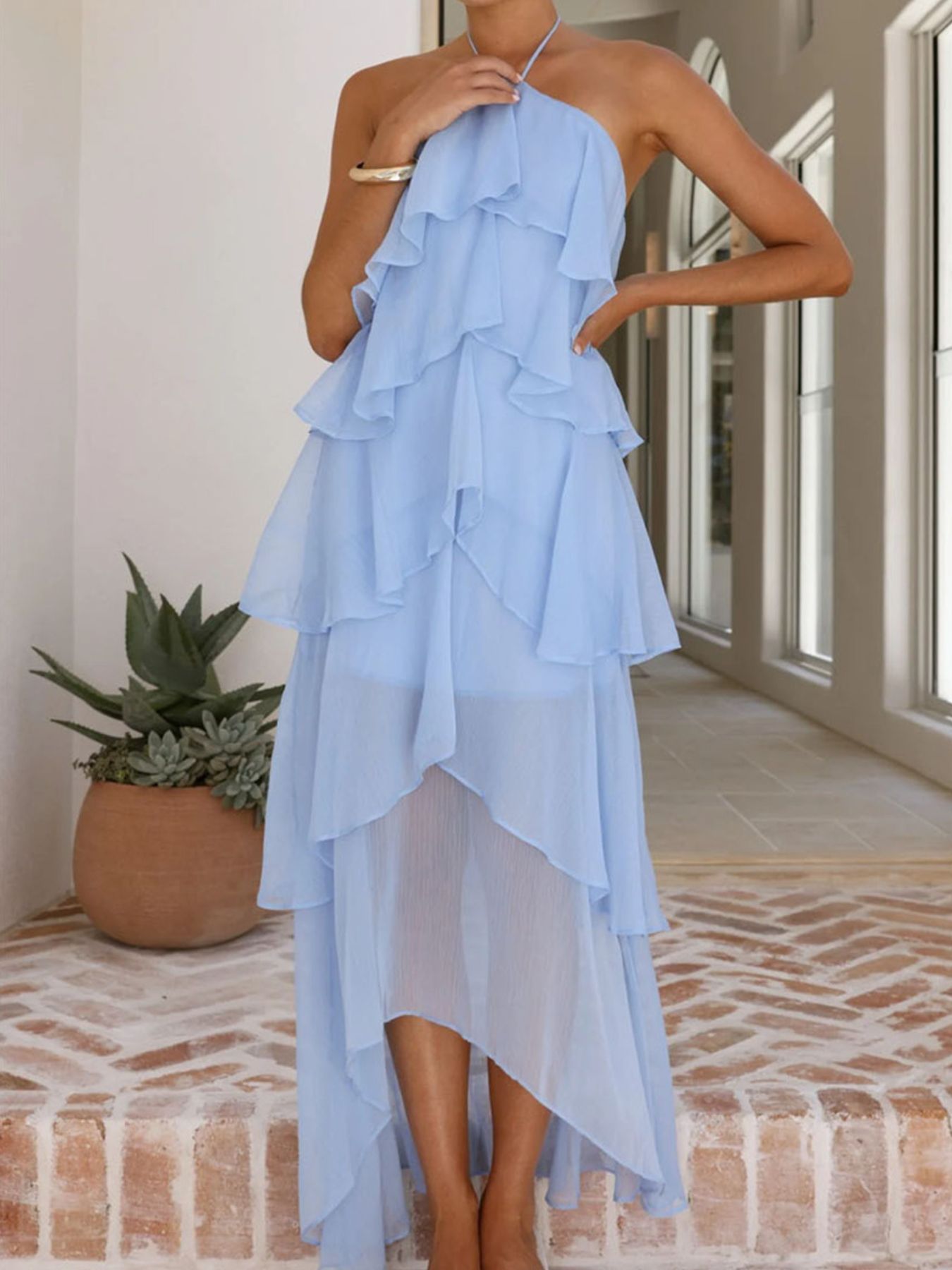 Layered Ruffled Halter Neck Dress