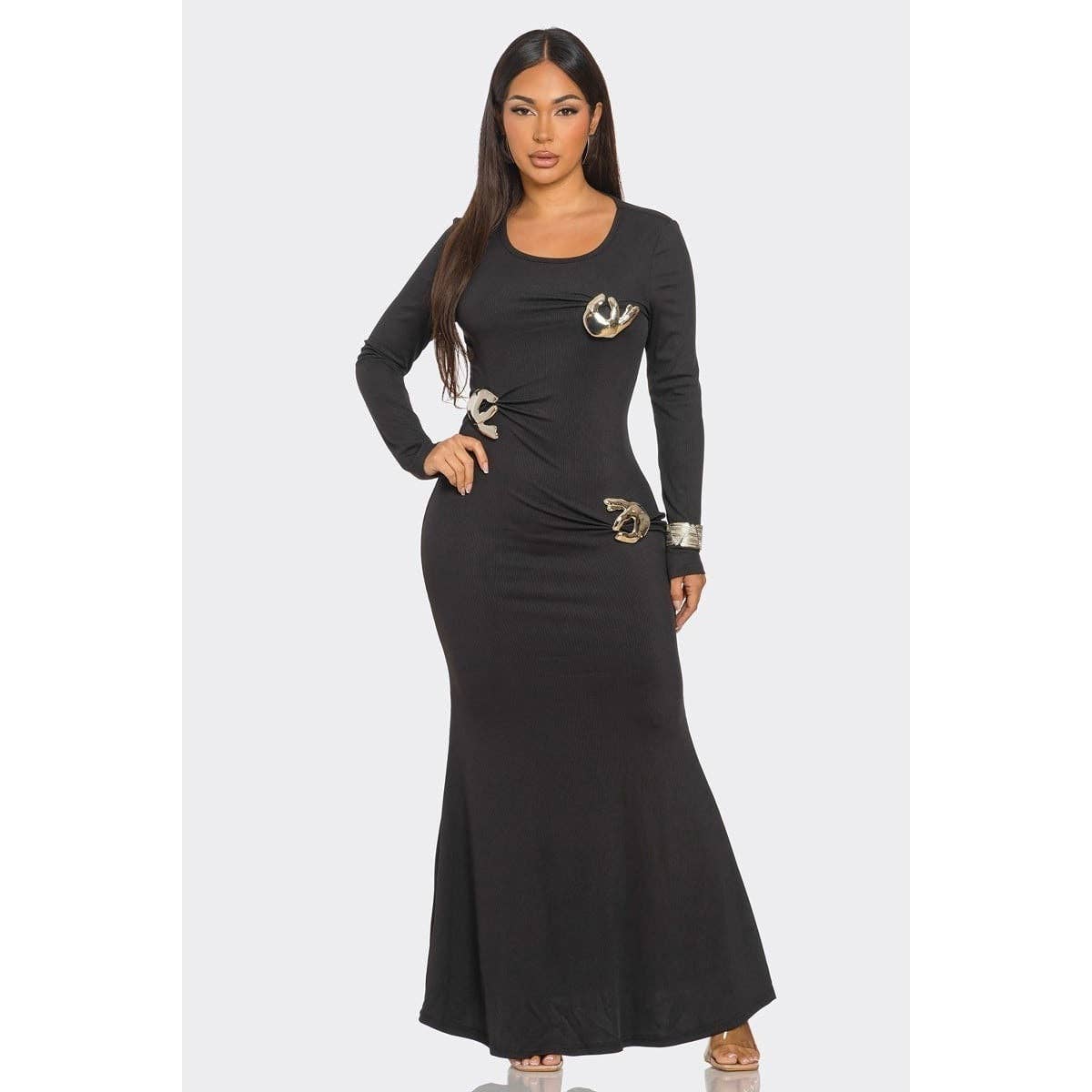 STUNNING ELEGANCE MAXI DRESS: BLACK / S-M-L(2-2-2)
