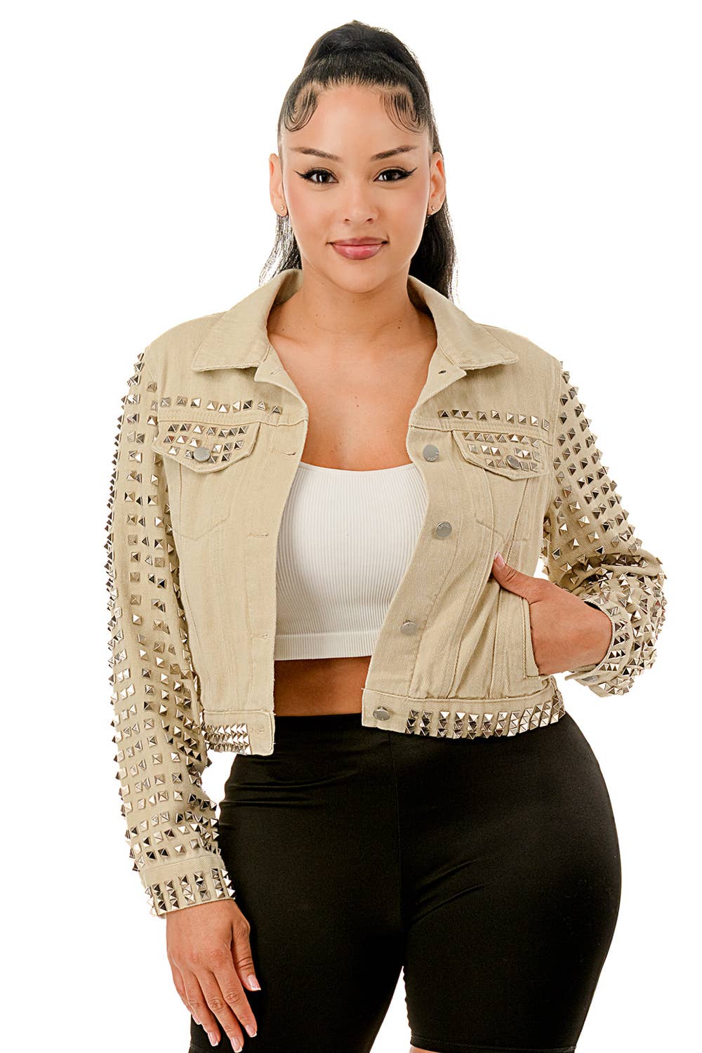 (SJ5015)Rebel Studded Denim Jacket: Blue / M