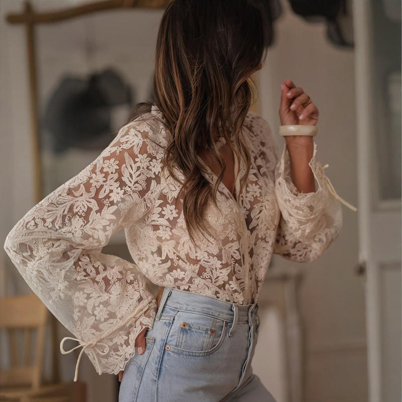 Saffron Lace Boho Embroidered V-Neck Blouse