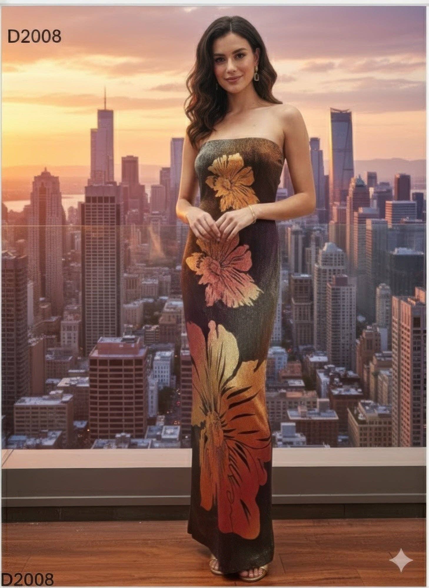 Flower Bomb Metallic Flower Tube Maxi Dress