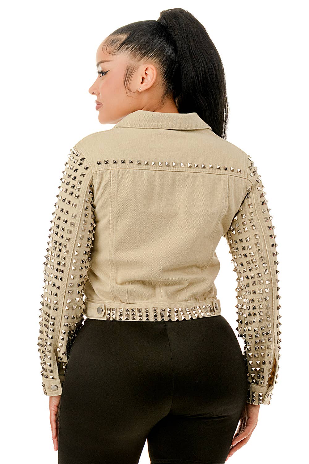 (SJ5015)Rebel Studded Denim Jacket: Blue / M