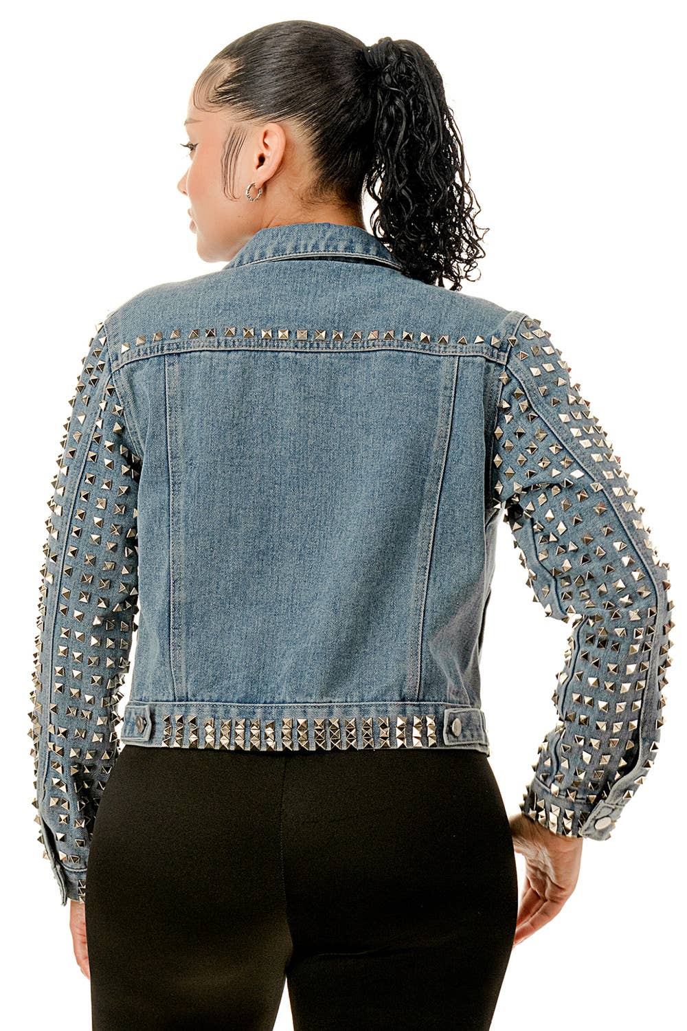 (SJ5015)Rebel Studded Denim Jacket: Blue / S