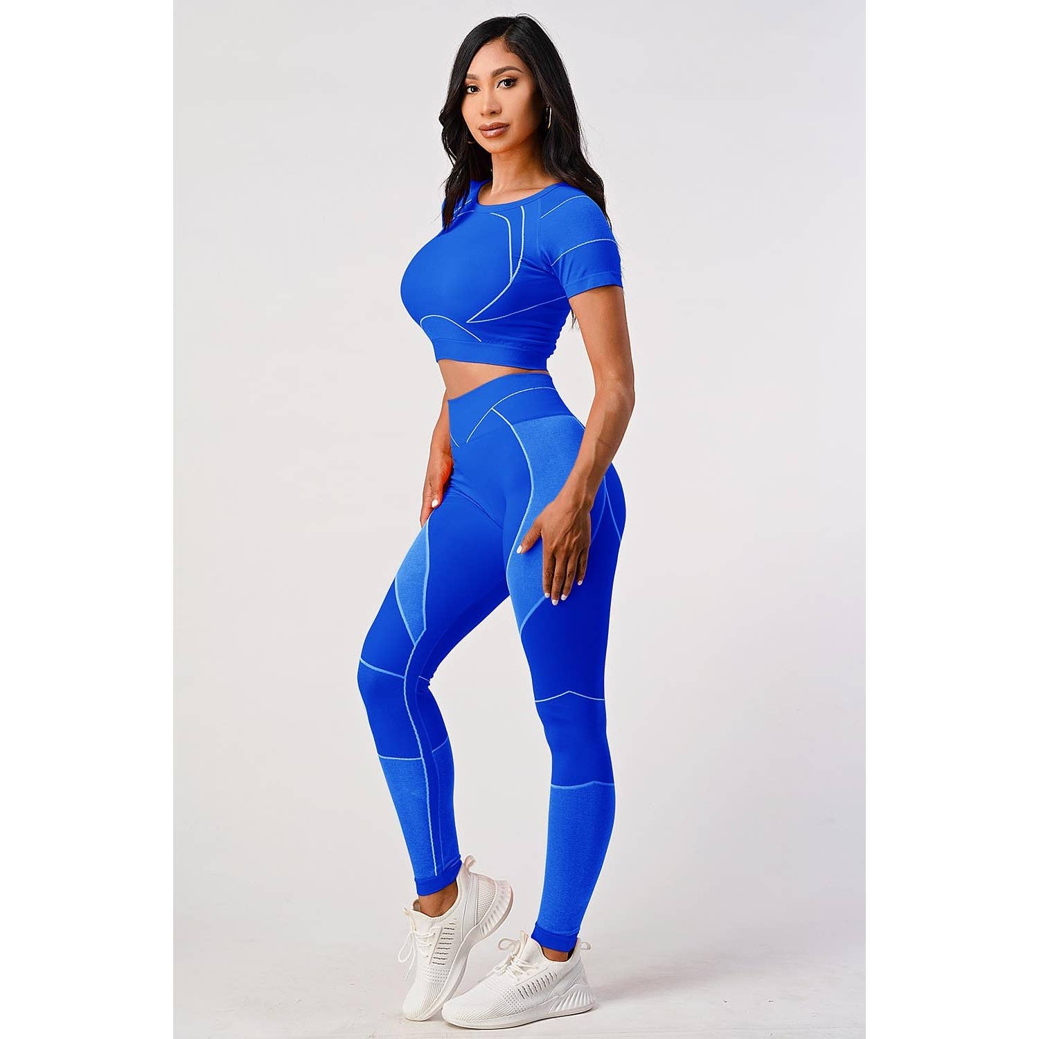 MIA GEO PATTERN SHORT SLEEVE CROP TOP LEGGINGS SET: NEON ORANGE