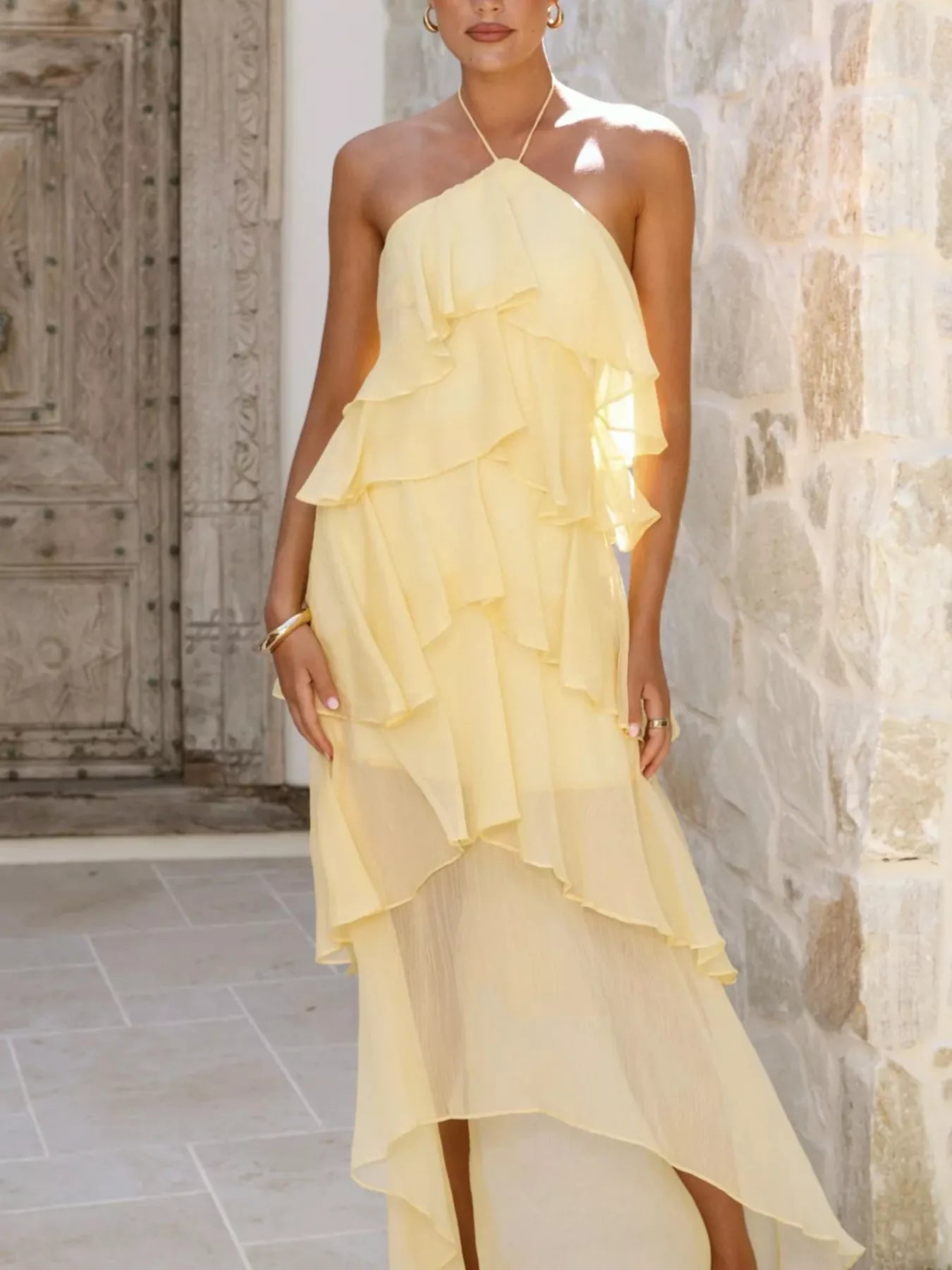 Layered Ruffled Halter Neck Dress