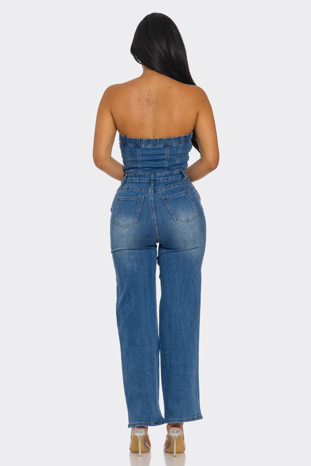 BARELY DENIM JUMPSUIT STRAPLESS : Dark Blue