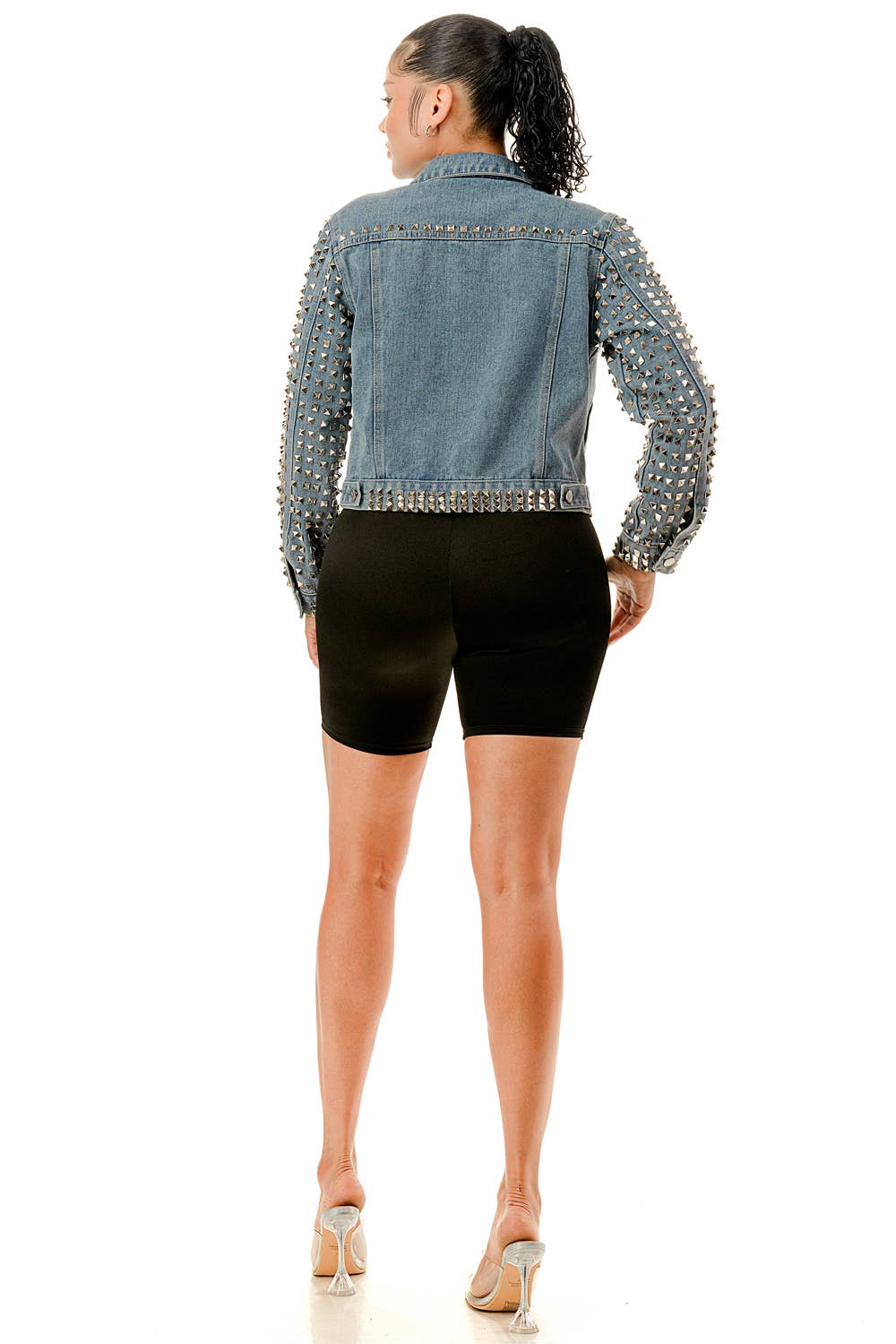 (SJ5015)Rebel Studded Denim Jacket: Blue / L