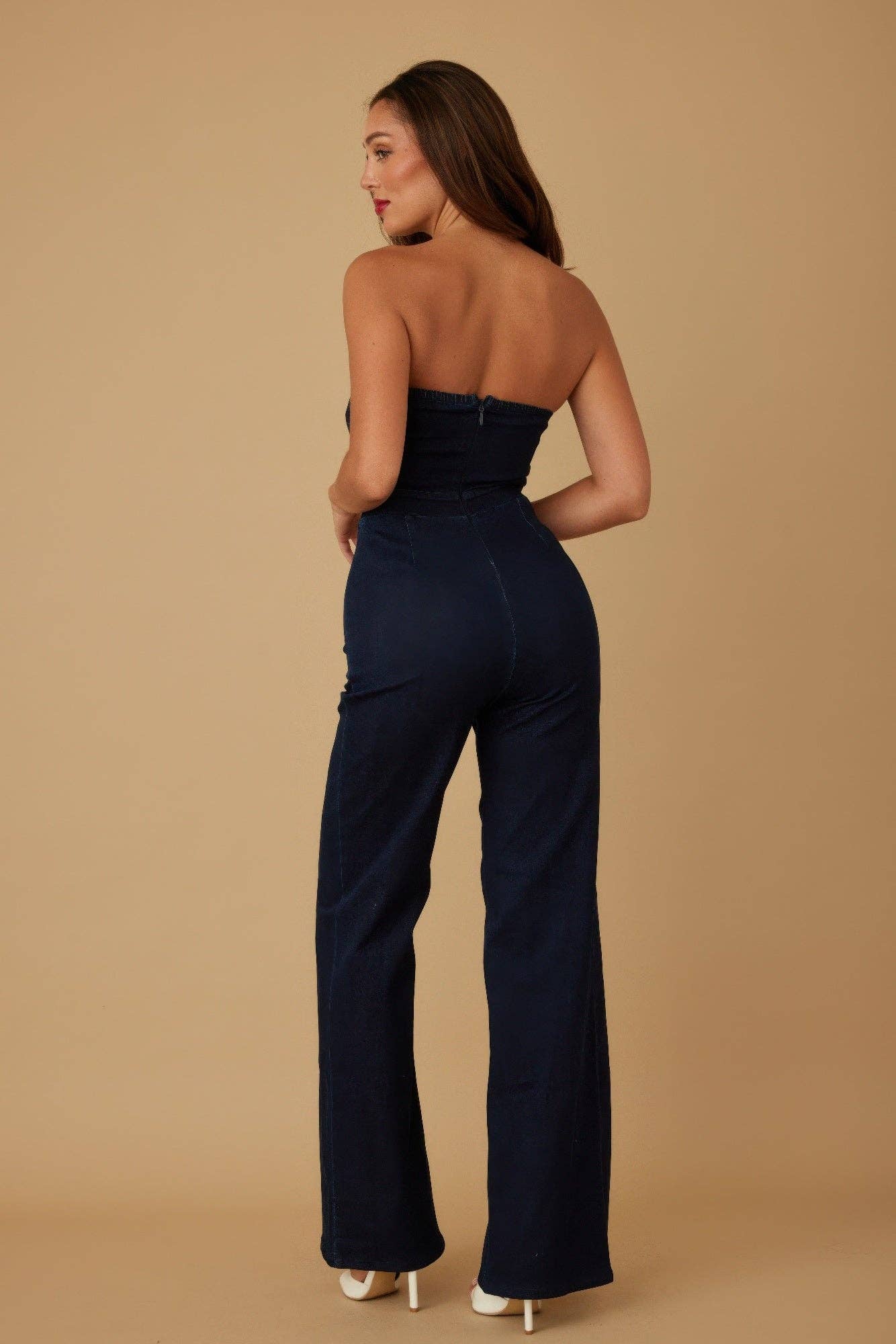 Genesis Denim Open Flap Layer Strapless Jumpsuit