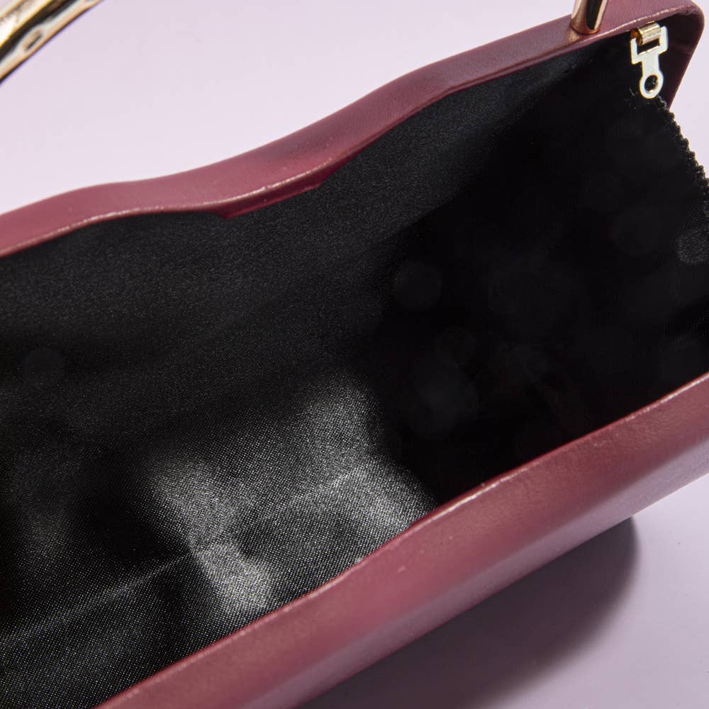 Sculpted Leaf Handle Hard Case Evening Clutch: IV