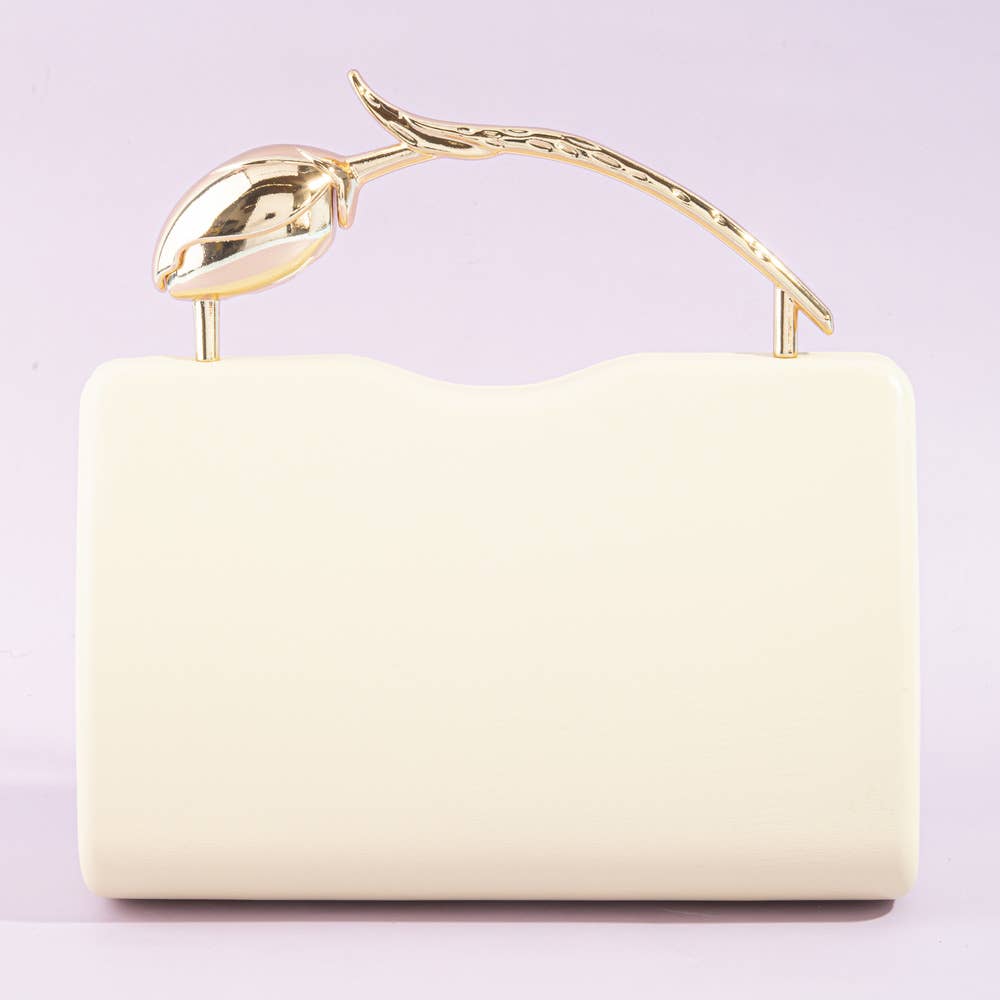 Sculpted Leaf Handle Hard Case Evening Clutch: IV