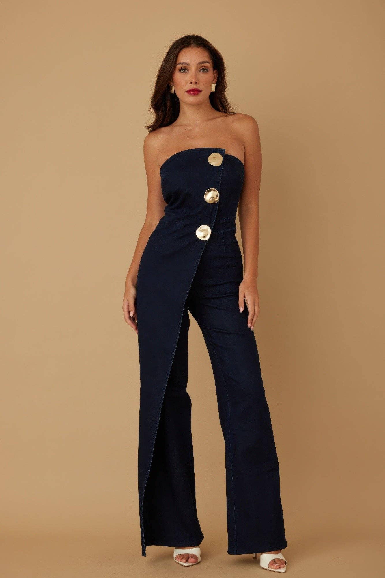 Genesis Denim Open Flap Layer Strapless Jumpsuit