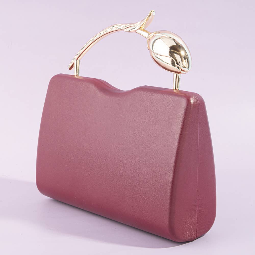 Sculpted Leaf Handle Hard Case Evening Clutch: IV