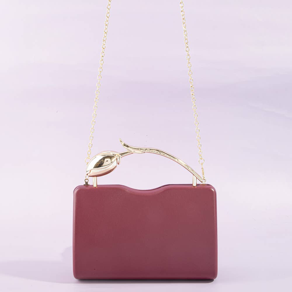 Sculpted Leaf Handle Hard Case Evening Clutch: IV