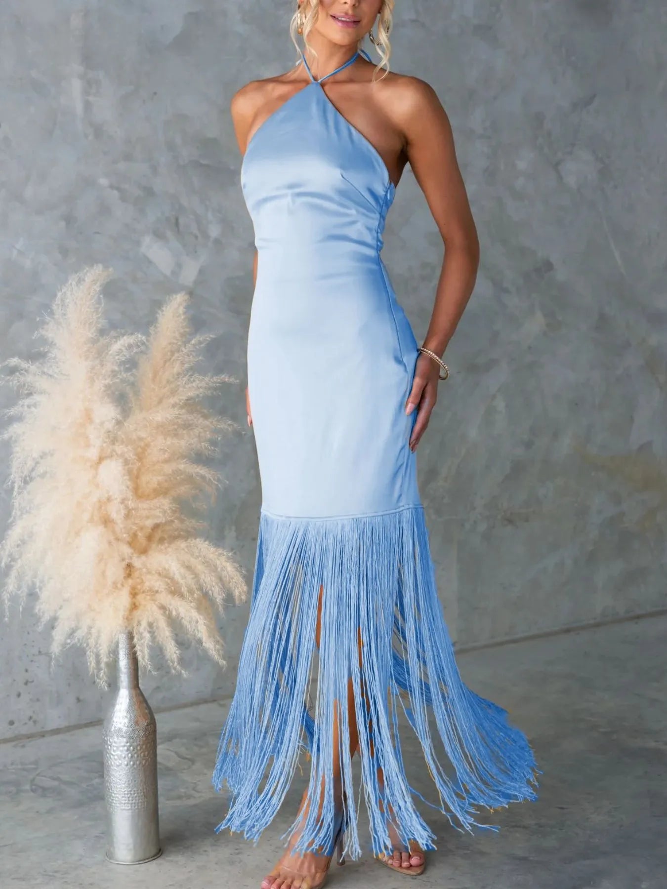 aqua fringe hem halter dress AQUA Fringe Hem Halter Dress - Exclusive