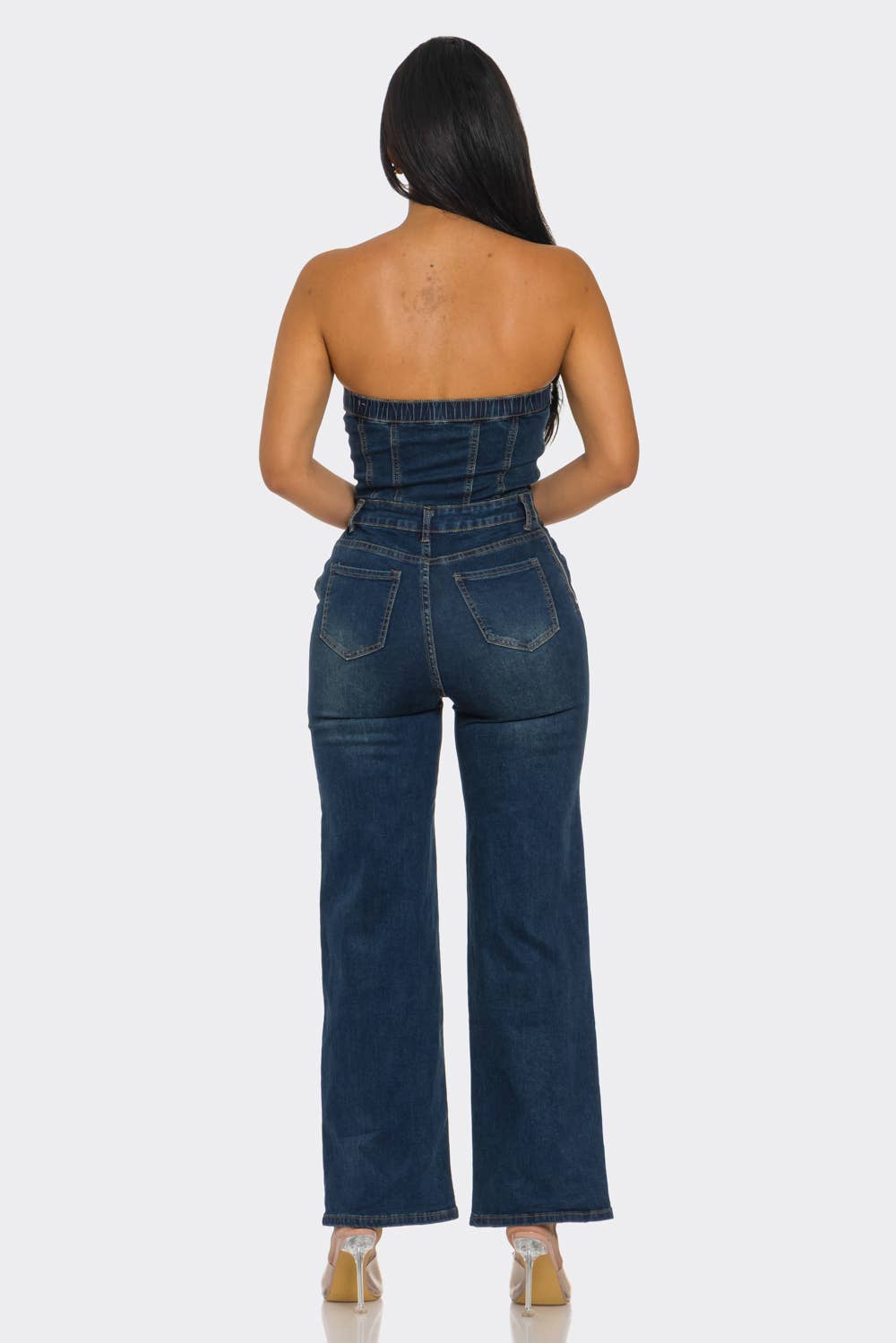 BARELY DENIM JUMPSUIT STRAPLESS : Dark Blue