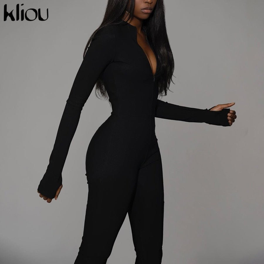 Black/white Sexy Bodycon tracksuit Jumpsuit Women  fitness Romper Long Sleeve