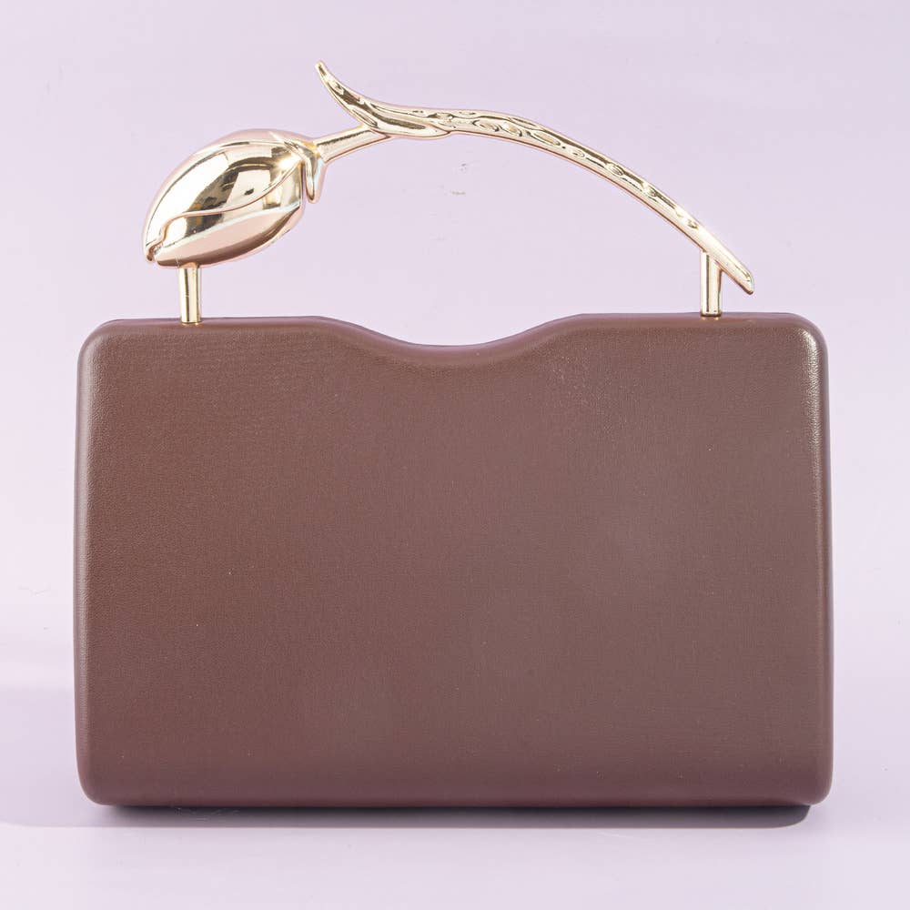 Sculpted Leaf Handle Hard Case Evening Clutch: BU