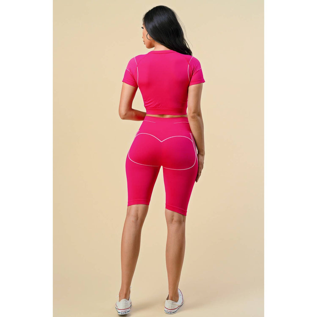 VERA GEO PATTERN SHORT SLEEVE BIKE LEGGINGS SET: DUSTY BLUE