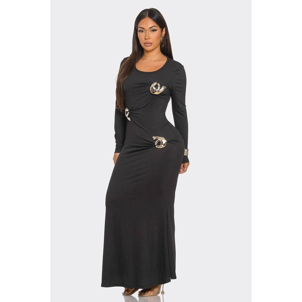 STUNNING ELEGANCE MAXI DRESS: BLACK / S-M-L(2-2-2)