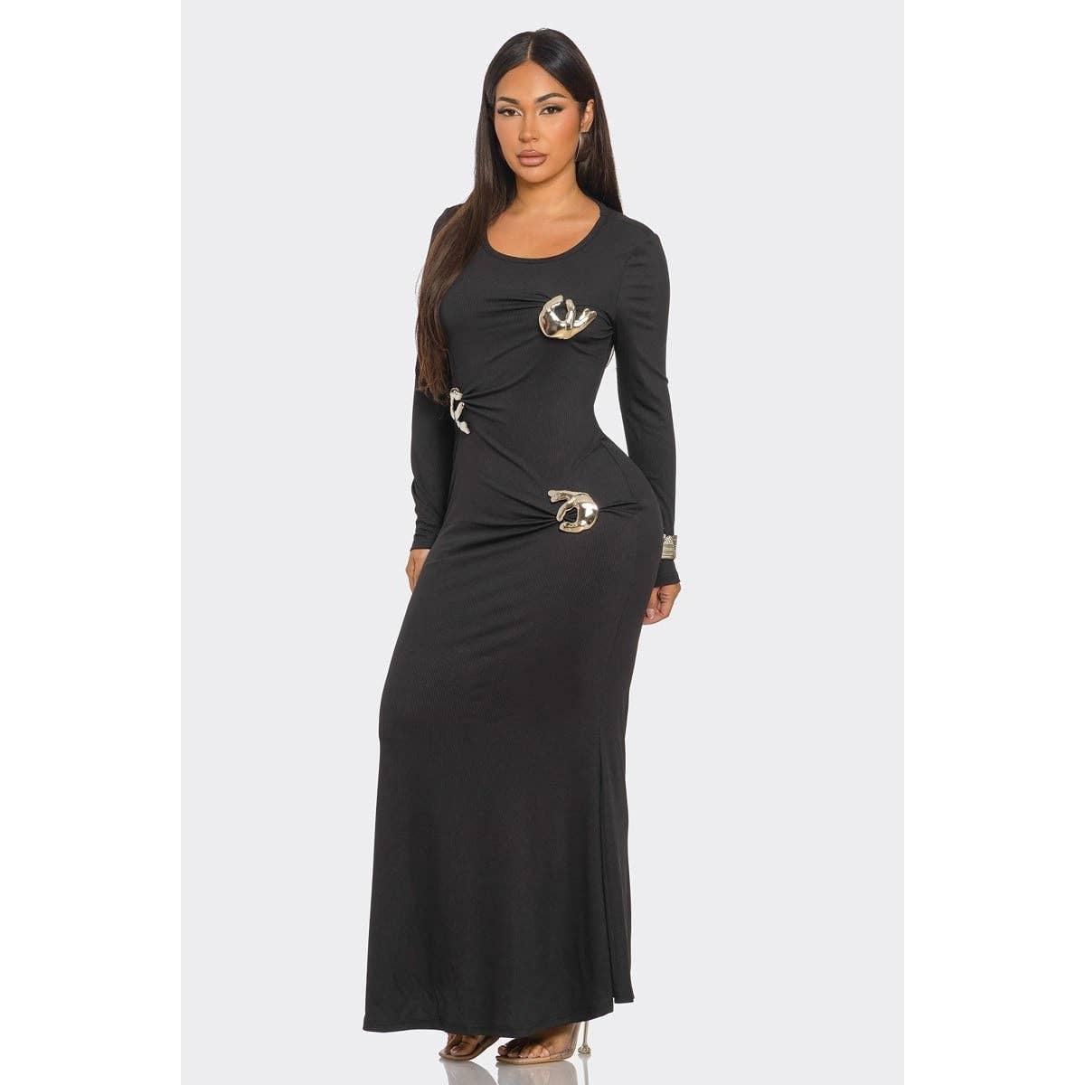 STUNNING ELEGANCE MAXI DRESS: BLACK / S-M-L(2-2-2)