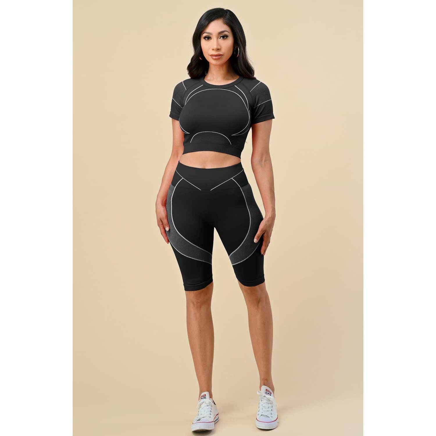 VERA GEO PATTERN SHORT SLEEVE BIKE LEGGINGS SET: DUSTY BLUE