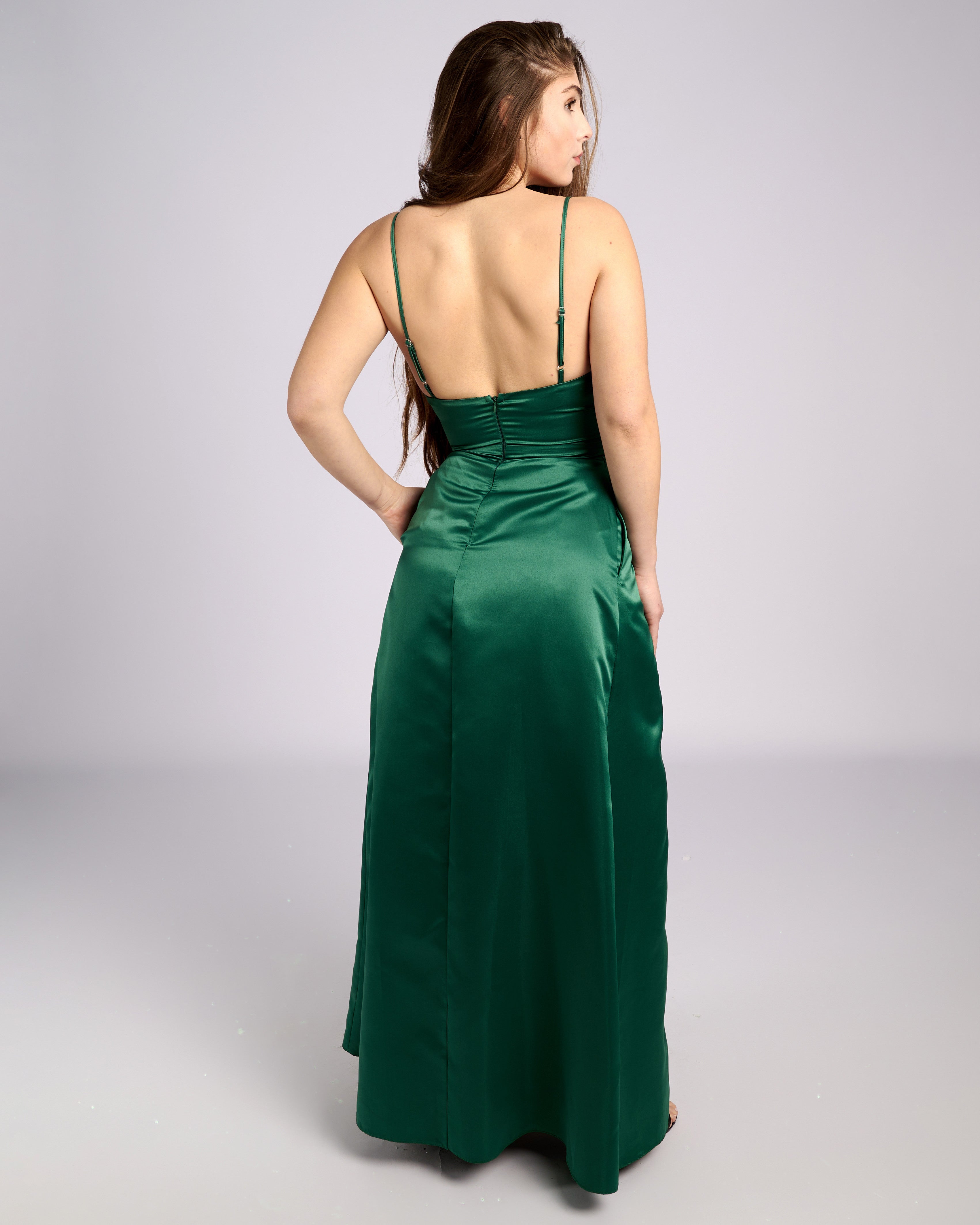 Ofelia Emerald Satin High Slit Dress " evening dresses " foremata gia gamo