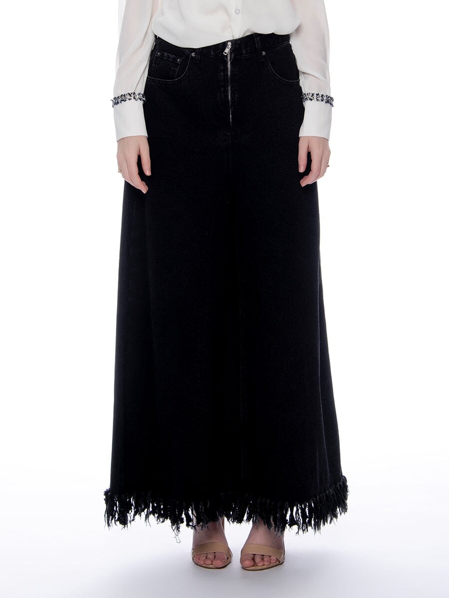 Gracia Fashion Women's Frayed Raw Hem Wide Leg Slouchy Denim Pants