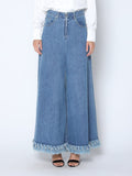Gracia Fashion Women's Frayed Raw Hem Wide Leg Slouchy Denim Pants