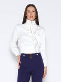 Gracia Fashion Women's Highneck Scuba Assymetrical Ruffled Zip Jacket