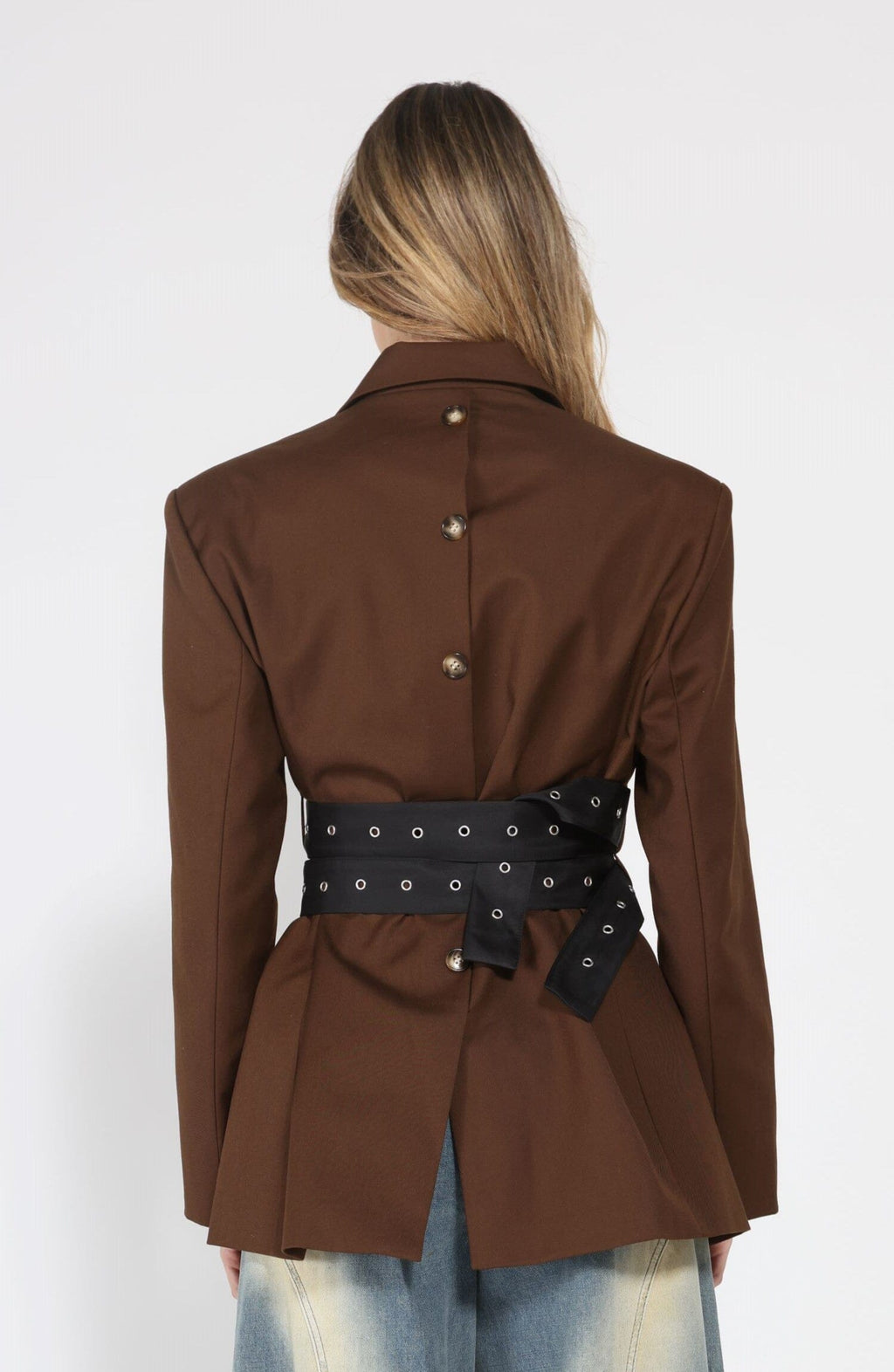 Gracia Fashion Women's Long Sleeve Double Belts Blazer