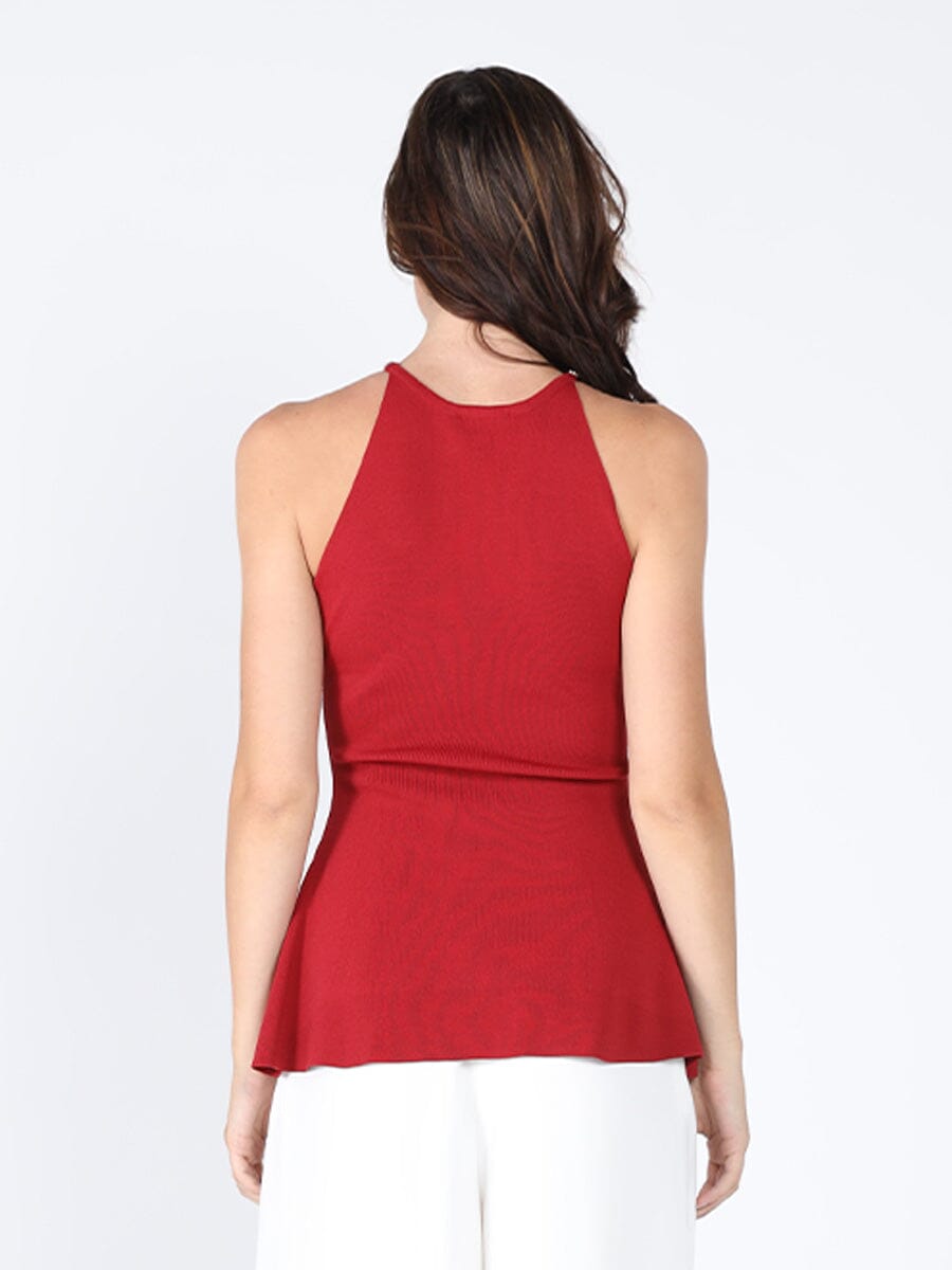 Gracia Fashion Women's Rhinestone Bow Split-Knit Halter Top