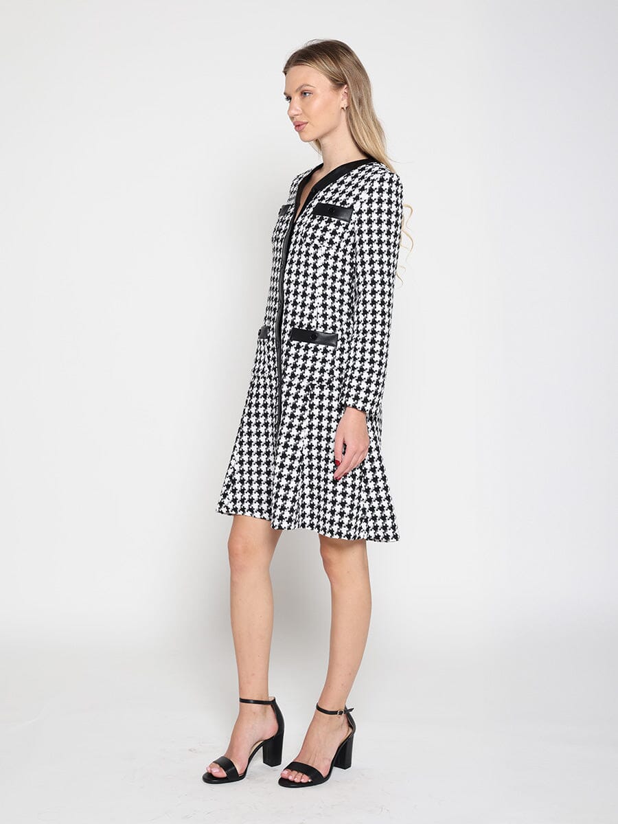 Gracia Fashion Women's Tweed Front Button Open Long Sleeve Dress