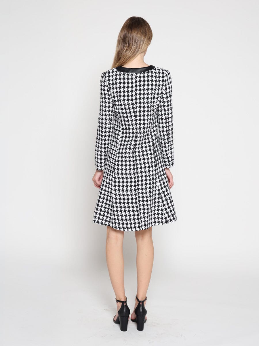 Gracia Fashion Women's Tweed Front Button Open Long Sleeve Dress
