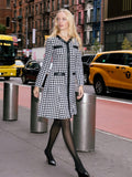 Gracia Fashion Women's Tweed Front Button Open Long Sleeve Dress